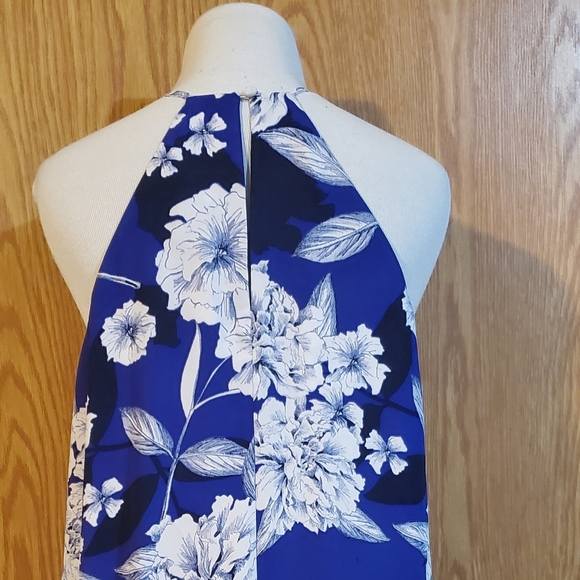 Tahari floral high low sleeveless maxi dress purplish blue polyester size S - Picture 9 of 13
